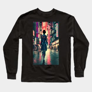 Cyberpunk girl in the streets of Tokyo Long Sleeve T-Shirt